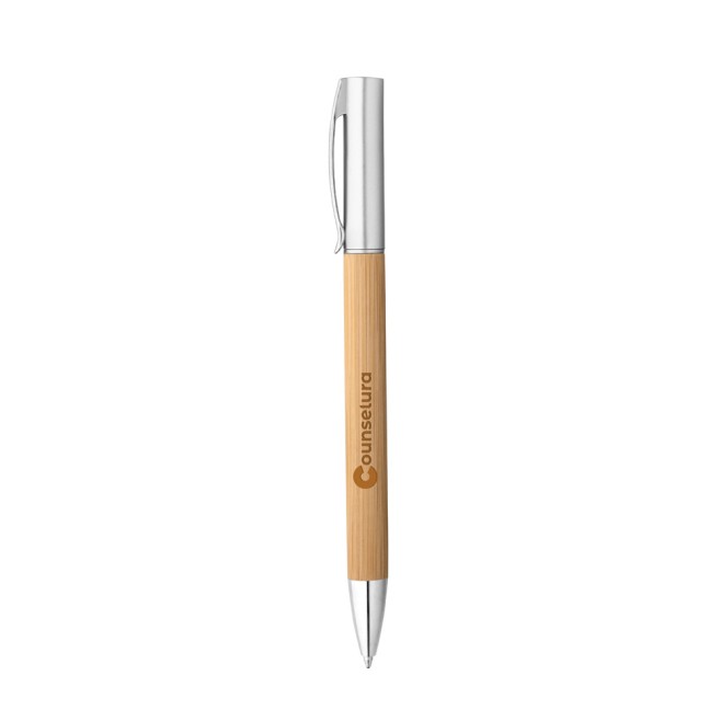 Caneta Esferográfica em Bambu com Logo 