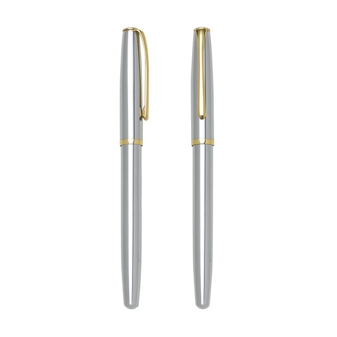 Caneta Metal Roller Prata com Tampa com Logotipo Personalizada