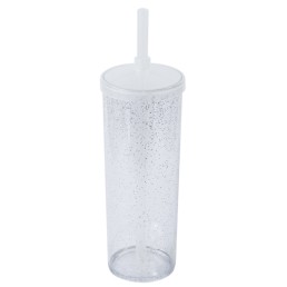 Copo Longdrink Tampa e Canudo com Glitter Personalizado